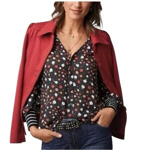 Cabi 3957 Cheerful Black Mixed Floral Stripe Print Long Sleeve Blouse - Size S